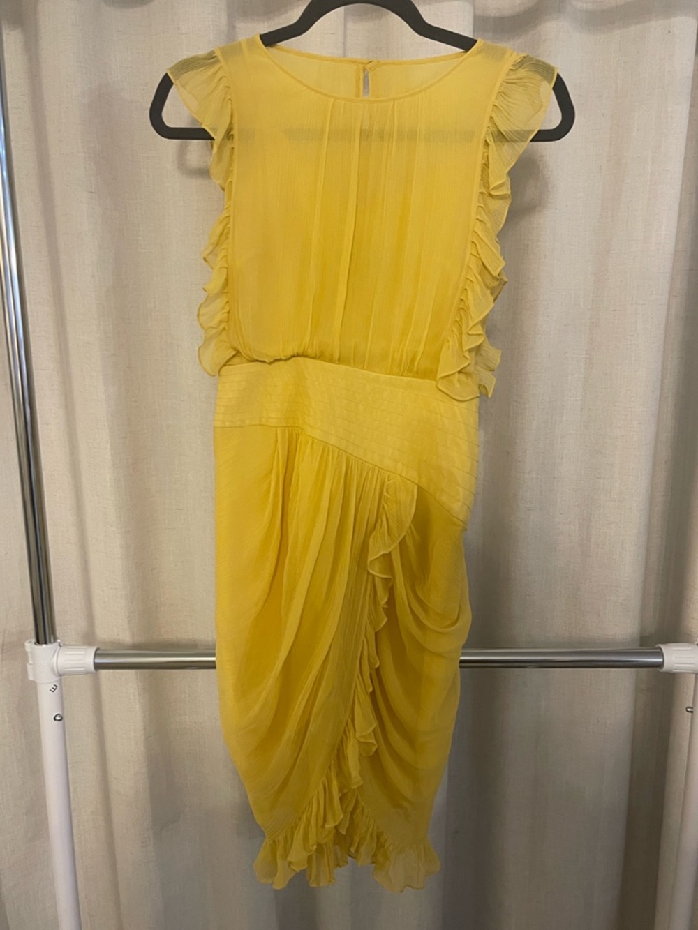BCBGMaxAzria Yellow Ruffle-Trim Midi Dress